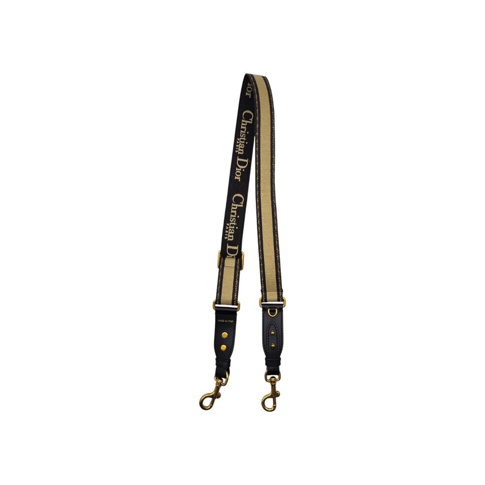 Christian Dior Canvas and Leather Logo Embroidered Shoulder Strap with GHW